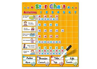 Grafico di ricompensa per bambini con stelle magnetiche e suggerimenti di attività