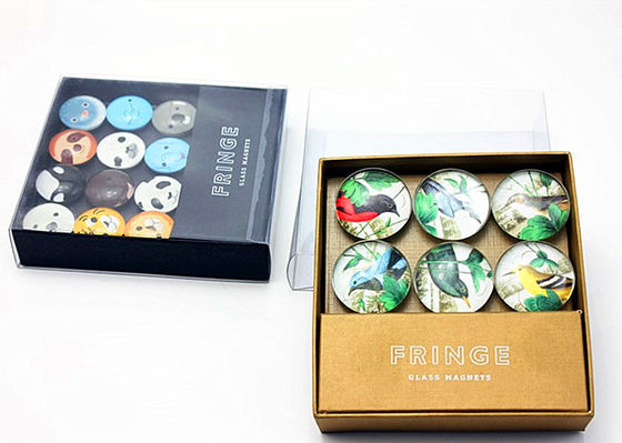 25mm 40mm 50mm Stampa fotografica su misura Magnete di cristallo di vetro con confezione in scatola regalo